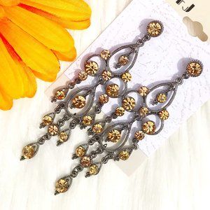 Earrings Rhinestone Boho Bling Jeweled Tassel Post Drop Dressy Dangles NWT